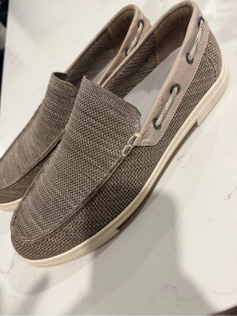 Men's Slip-On Boat Shoes in Taupe Knit